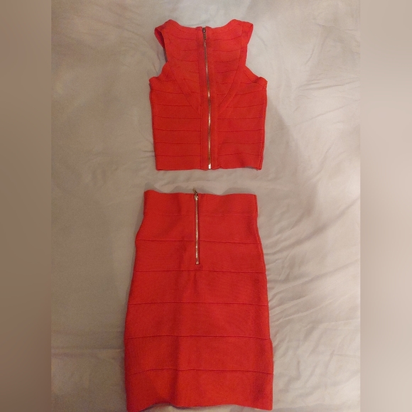 Worn Once Small Orange Bebe Bodycon Skirt Set - Picture 2 of 2